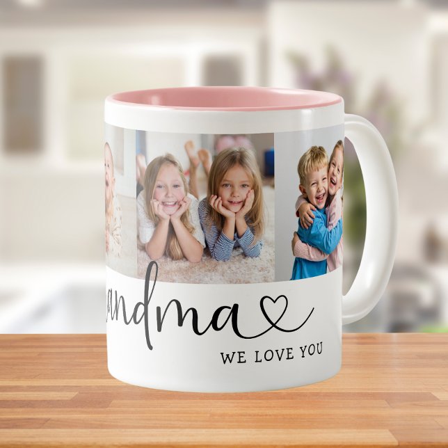 We Love you Grandma Script 4 Photo Modern Zweifarbige Tasse (Von Creator hochgeladen)