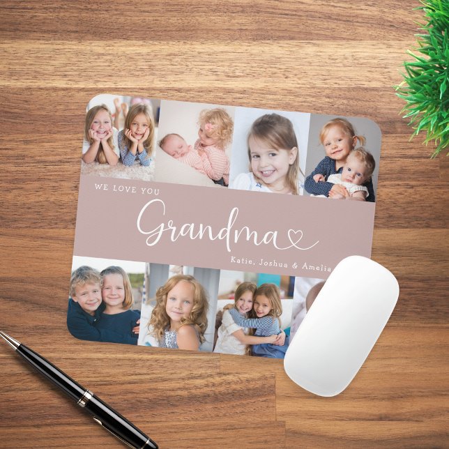 We Love you Grandma Script 8 Photo Modern Mousepad (Von Creator hochgeladen)