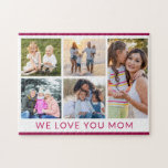 We Love You Mom 5 Photo Collage Pink Glitter<br><div class="desc">We Love You Mom 5 Photo Collage Modern Pink Glitter Jigsaw Puzzle features five of your favorite pictures for an easy and quick DIY add your own photo collage. Personalize with your custom text such as "We love you mom" in modern script typography and surrounded with pretty pink glitter. Makes...</div>