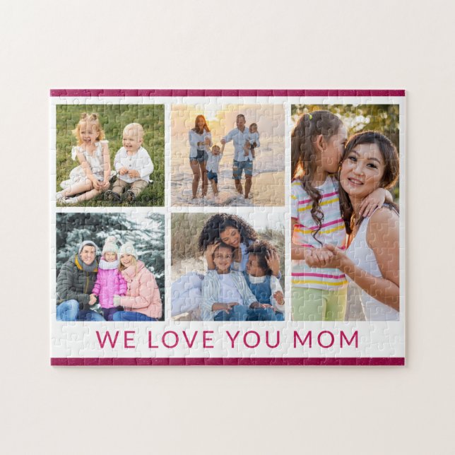 We Love You Mom 5 Photo Collage Pink Glitter (Horizontal)