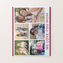 We Love You Mom 5 Photo Collage Pink Glitter