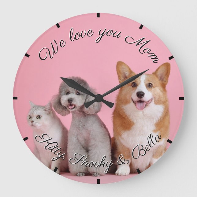 We Love You Mom Pet Acrylic Wall Clock Große Wanduhr (Vorderseite)