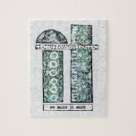 We Make It Work Jigsaw Puzzle - Modern Abstract<br><div class="desc">A modern abstract design in mint greens,  black and white over a textured background. It says "We Make It Work".</div>