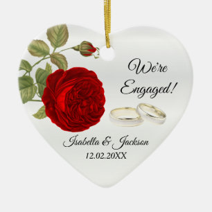 We’re Engaged Deep Red Rose Keramikornament