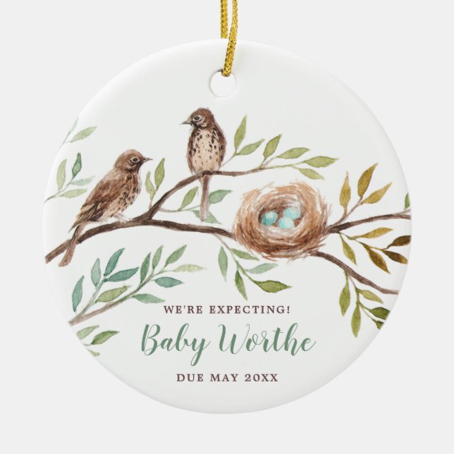 We’re Expecting Bird Family Pregnancy Announcement Keramik Ornament (Vorne)