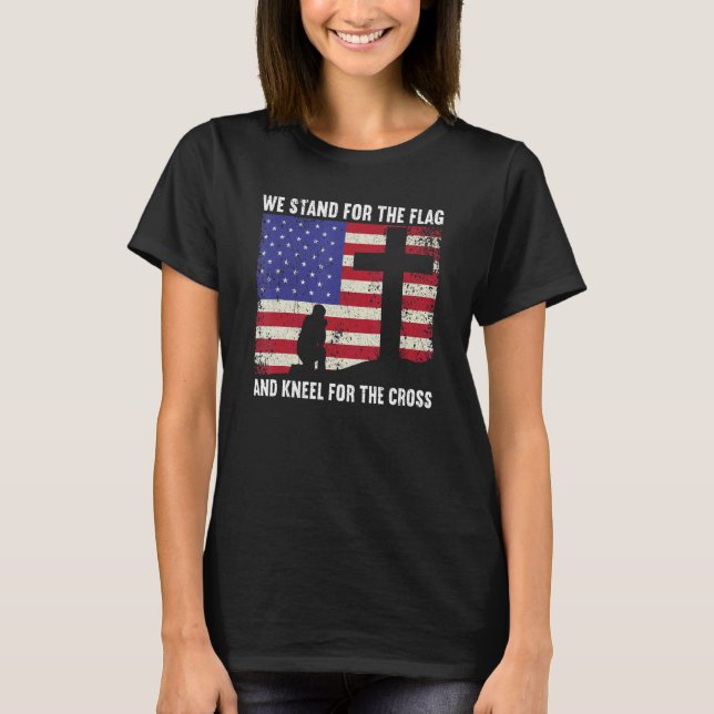 We Stand For Flag And Cross Memorial Day USA Veter T-Shirt (Vorderseite)