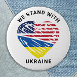 We Stand With Ukraine USA American Flag Heart Button<br><div class="desc">Ukraine and USA American flag heart in ukrainan flag colors blue and yellow / gold and USA flag colors red white and blue to show support for Ukranian solidarity, peace and freedom. COPYRIGHT © 2021 Judy Burrows, Black Dog Art - all Rights Reserved. We Stand With Ukraine USA American Flag...</div>
