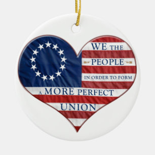 We The People American Flag Heart Keramik Ornament