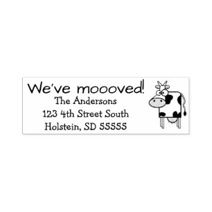 "We ve mooved" & Funny Milk Cow neue Adresse Permastempel
