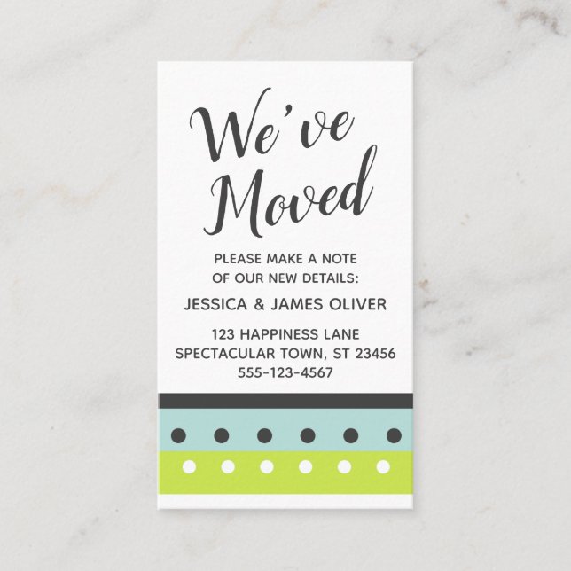 "We ve Moved" Card in Limon, blau und dunkelgrau Visitenkarte (Vorderseite)