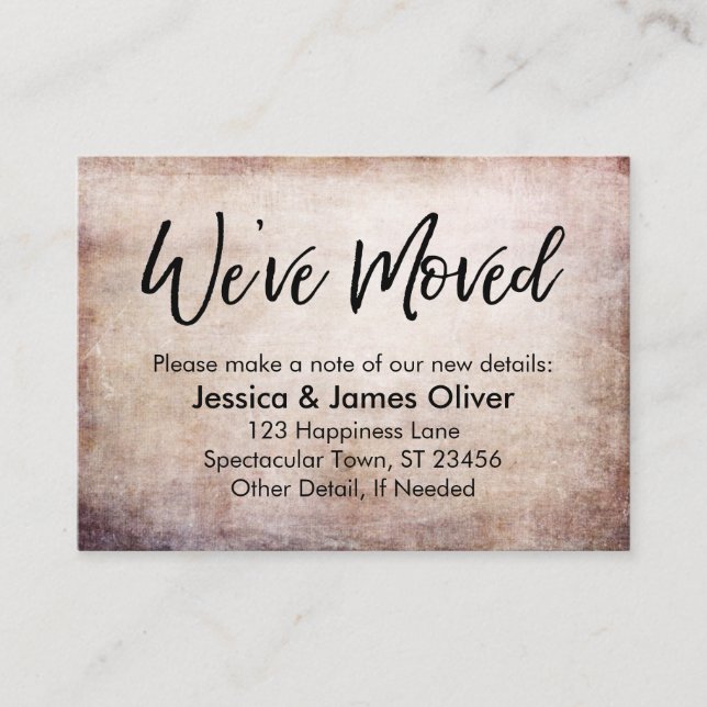 "We ve Moved" Handschrift auf Brown-Hued Grunge Visitenkarte (Vorderseite)