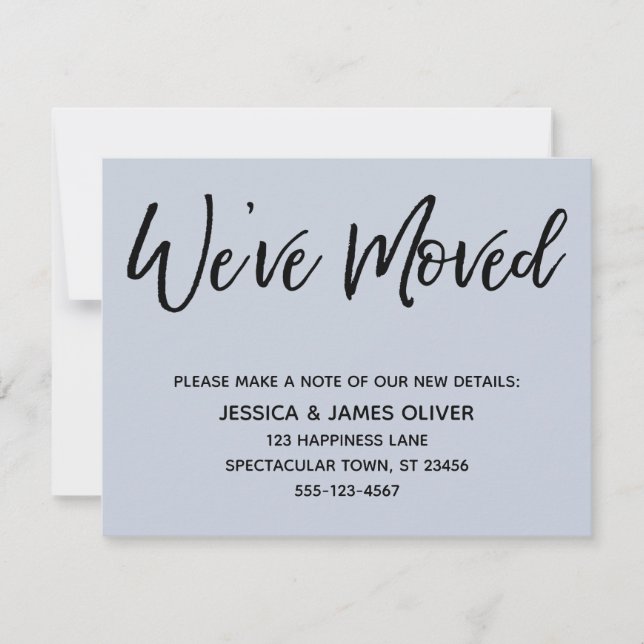 "We ve Moved" Moderne Handwriting Dusty Blue Card Einladung (Vorderseite)
