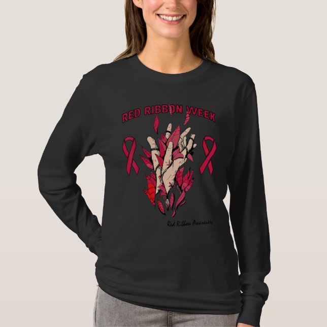 We Wear Red For Red Ribbon Week Awareness Rainbow T-Shirt (Vorderseite)