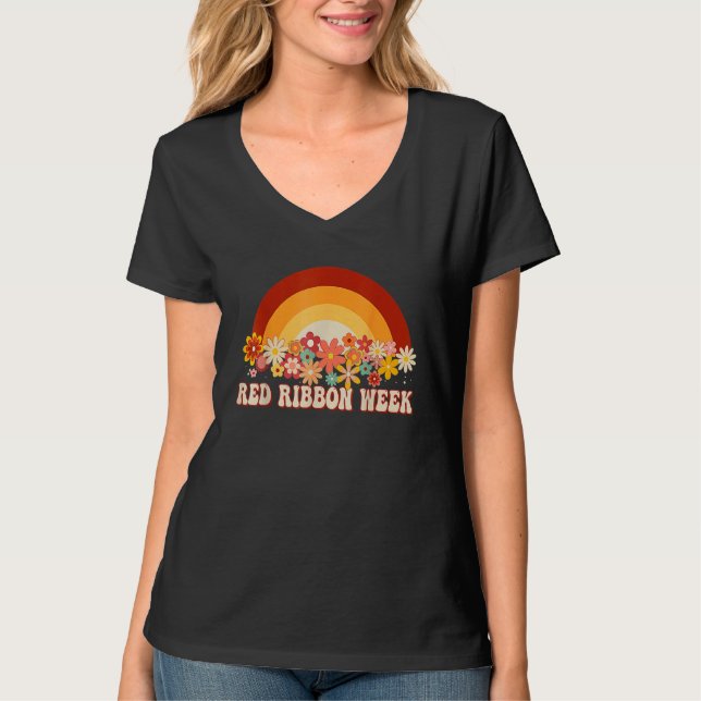 We Wear Red For Red Ribbon Week Awareness Rainbow  T-Shirt (Vorderseite)