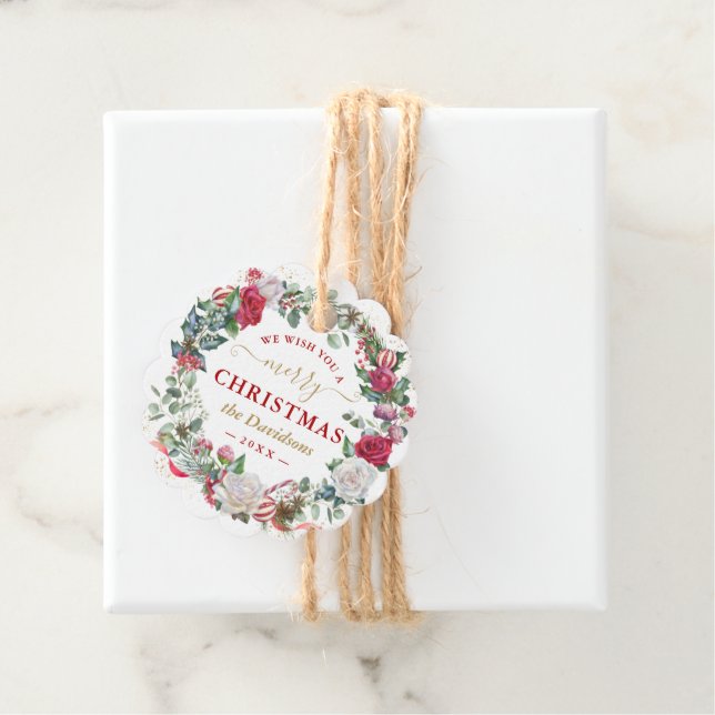 We Wish You A Merry Christmas Wreath Monogram  Geschenkanhänger (Beispiel)