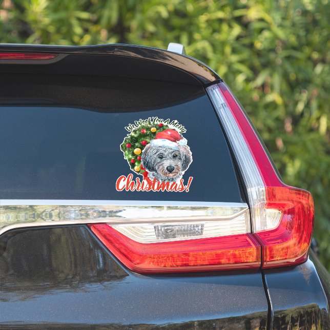 We Woof You Frohe Christmas Gray Poodle Aufkleber (Auto Seite)