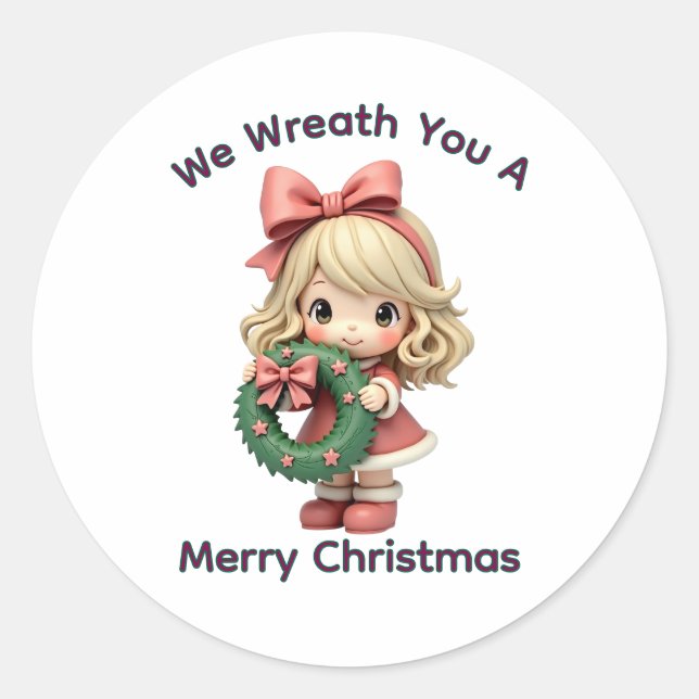 We Wreath You a Merry Christmas  Runder Aufkleber (Vorderseite)