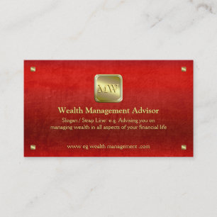 Wealth Advisor, Goldene Typenschild, rotes Lederlo Visitenkarte