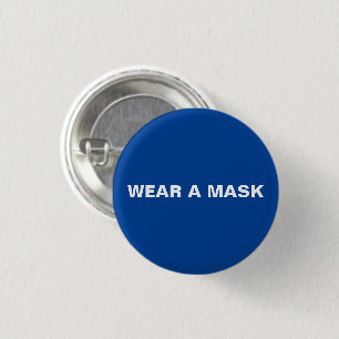 Wear a mask, blue and white minimalist button