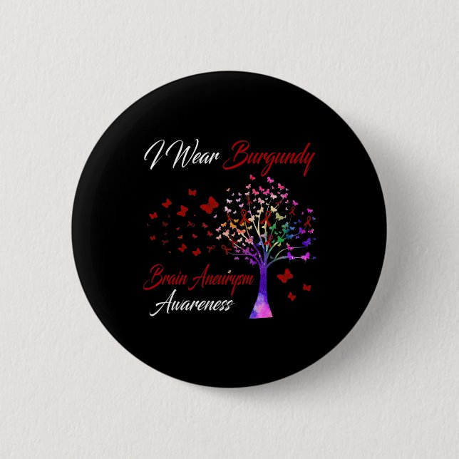 Wear Burgundy Brain Aneurysm Awareness Tree Band Button (Vorderseite)