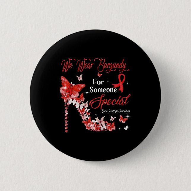 Wear Burgundy Butterflies Brain Aneurysm Awareness Button (Vorderseite)