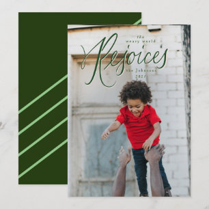 Weary World Rejoies Carte photo de Noël Vert