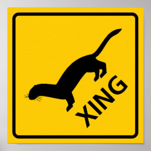 Weasel-/Frettchen-Überfahrt-Landstraßen-Zeichen Poster