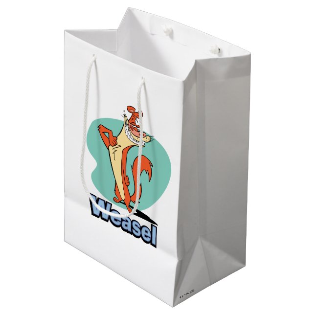 Weasel Proud Character Graphic Mittlere Geschenktüte (Vorderseite Schrägansicht)