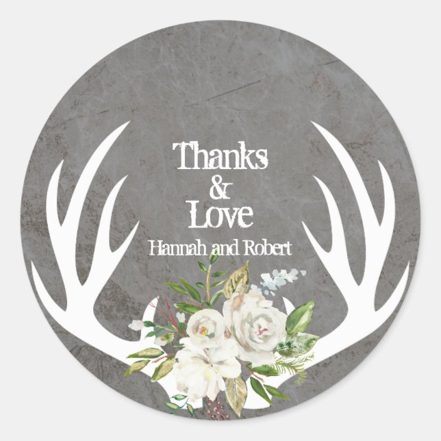 Weathered Boho Floral Vielen Dank an Antlers Runder Aufkleber (Vorderseite)
