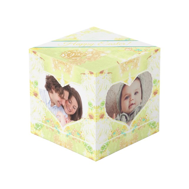Weathered Floral Fantasy Easter Photo Cube Würfel (Vorderseite Schrägansicht)
