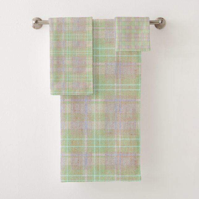 Weathered Neutral Sage Plaid Badhandtuch Set (Insitu)