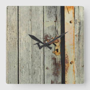 Weathered Rusty Door Handle Quadratische Wanduhr