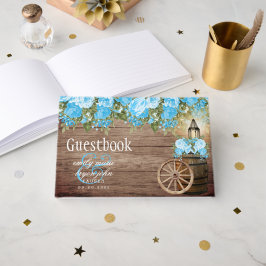 Weathered Wood Barrel - Baby Blue Blume Gästebuch