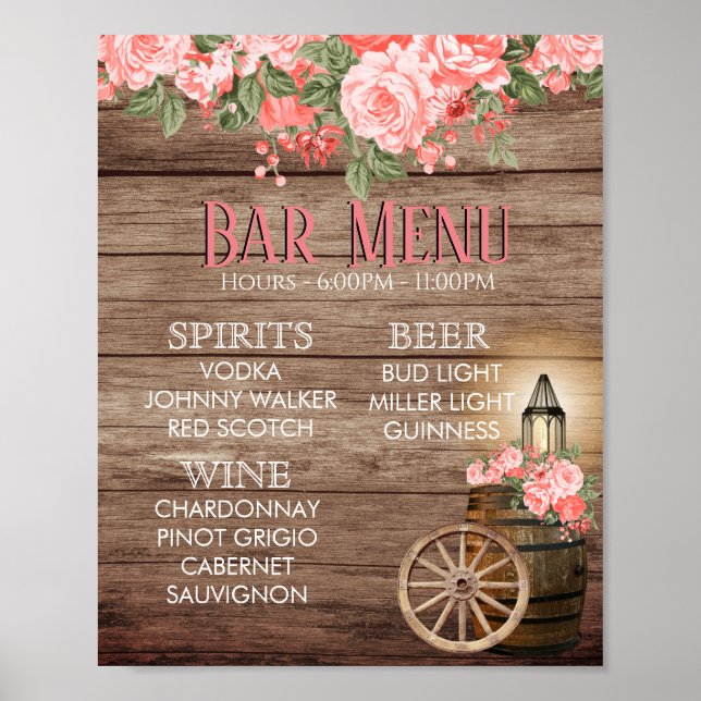 Weathered Wood Barrel - Coral - Bar Menu Poster (Vorne)