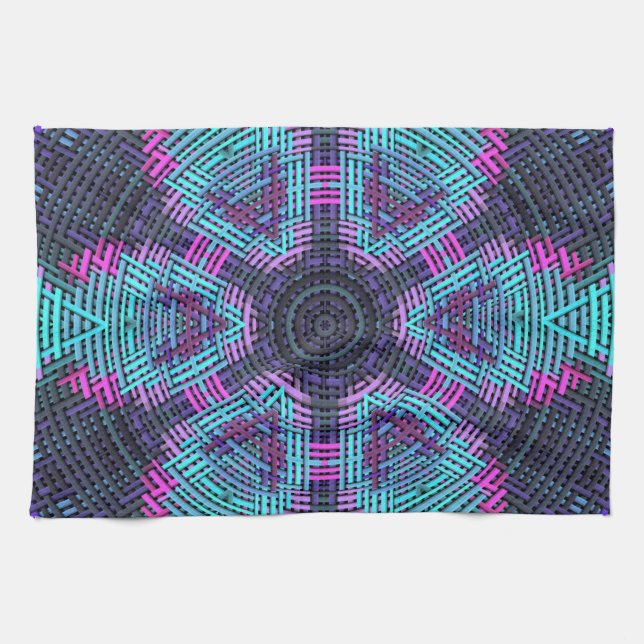 Weave Mandala Blue Pink und Lila Geschirrtuch (Horizontal)