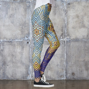 Weave Mandala Blue und Yellow Leggings