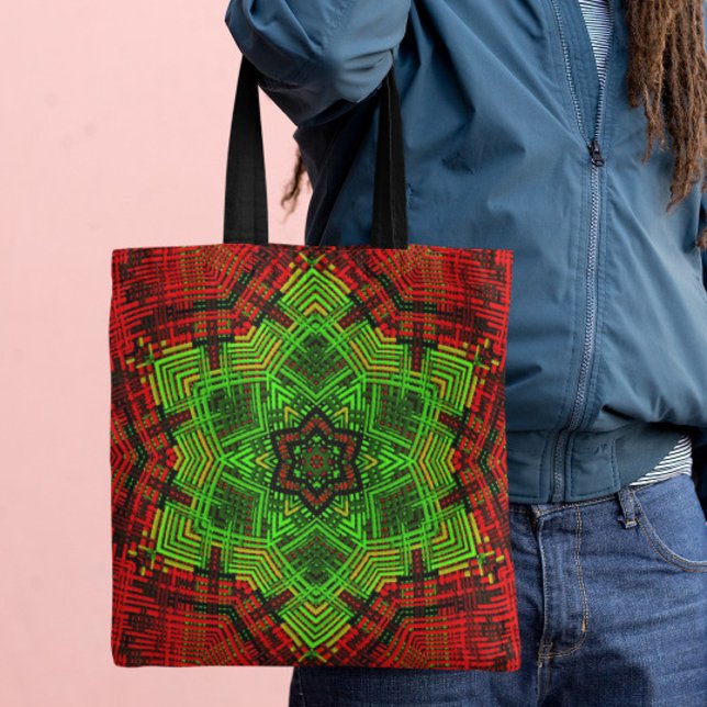 Weave Mandala Blume Rot und Grün Tasche (Von Creator hochgeladen)