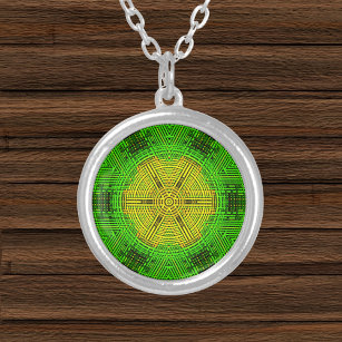 Weave Mandala Gelb und Grün Versilberte Kette