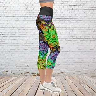 Weave Mandala Green Orange und Lila Capri Leggings