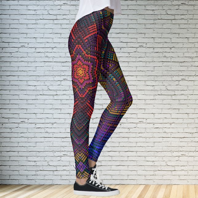 Weave Mandala Lila Gelb Rot und Blau Leggings (Von Creator hochgeladen)