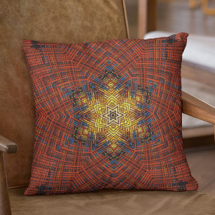 Weave Mandala Orange Gelb und Blau Kissen