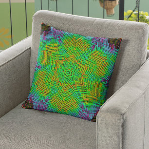 Weave Mandala Orange Green und Blue Kissen