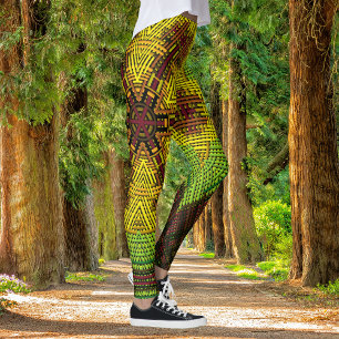 Weave Mandala Rot Gelb und Grün Leggings