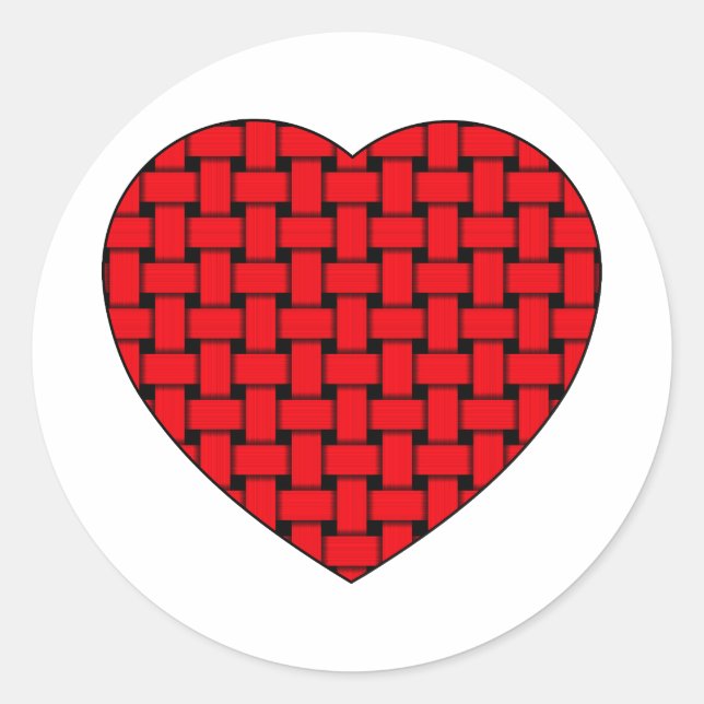 Weaved Red Heart Runder Aufkleber (Vorderseite)