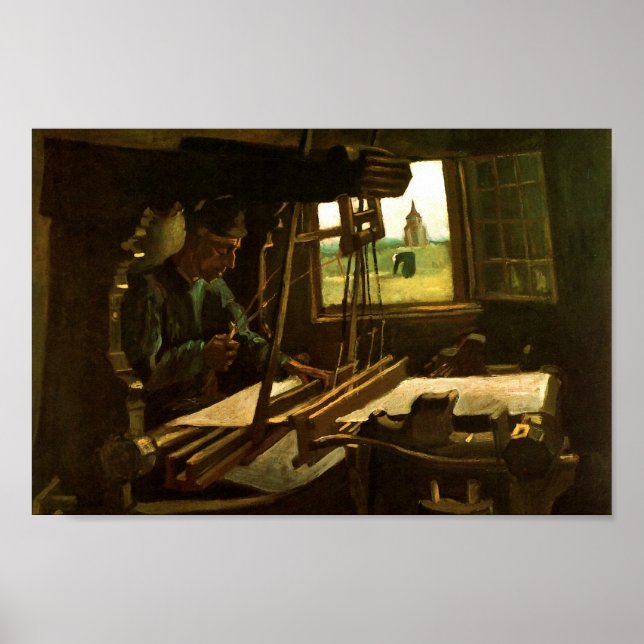Weaver in der Nähe eines offenen Fensters Van Gogh Poster (Vorne)