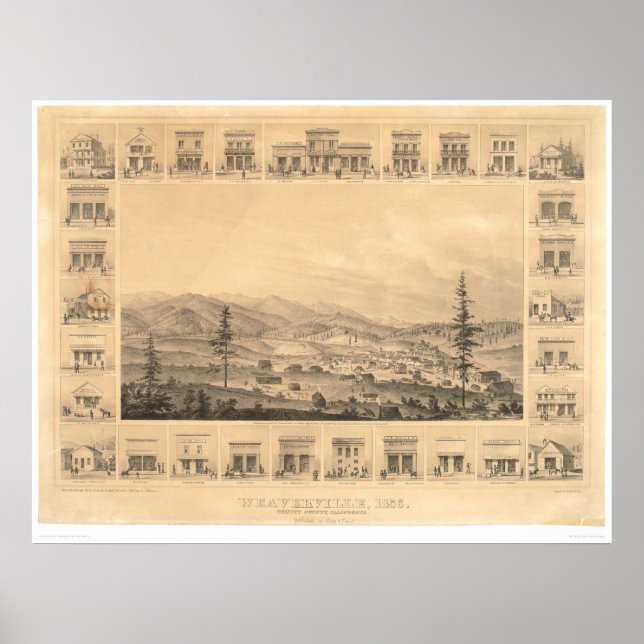 Weaverville, CA. Panoramakarte 1856 (1846A) Poster (Vorne)