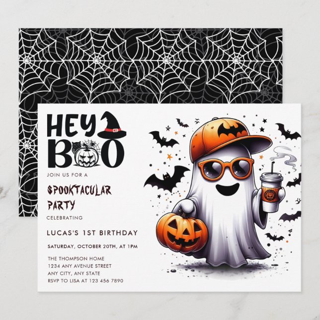 Web | Bats fantômes | Invitations d'anniversaire d (Devant / Derrière)
