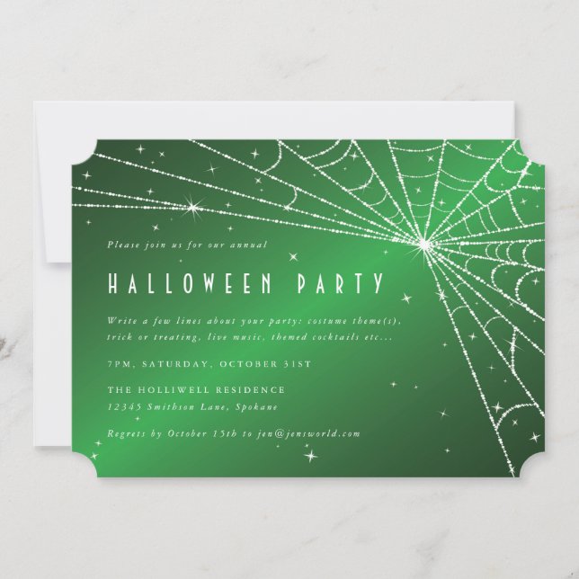 Web-Halloween-Party "Green and White Diamond Spide Einladung (Vorderseite)