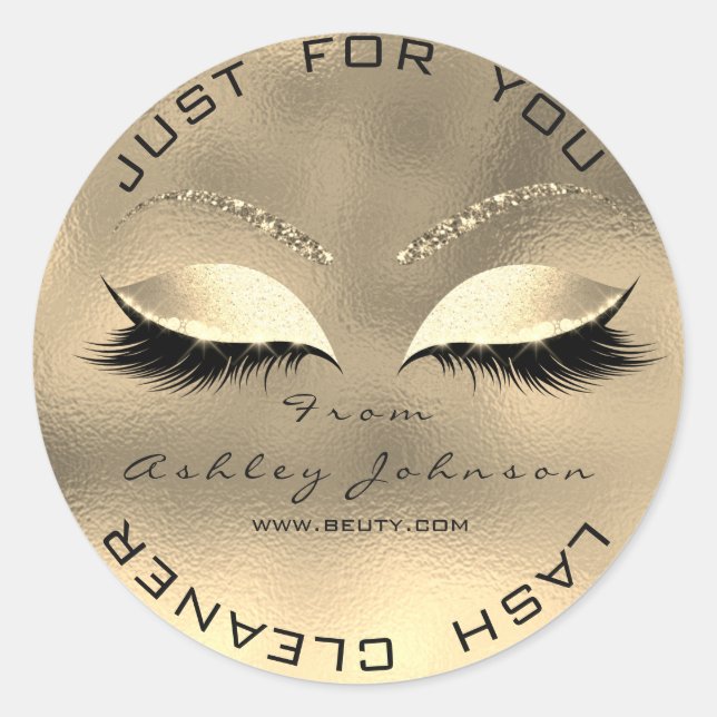 Web Name Beauty Salon Glitzer Gold Lash Cleaner 2 Runder Aufkleber (Vorderseite)