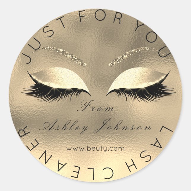 Web Name Beauty Salon Glitzer Gold Lash Cleaner Runder Aufkleber (Vorderseite)